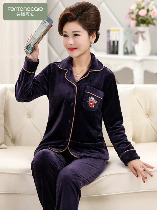 Flannel Middle-Aged Mom Winter Women's Pajamas