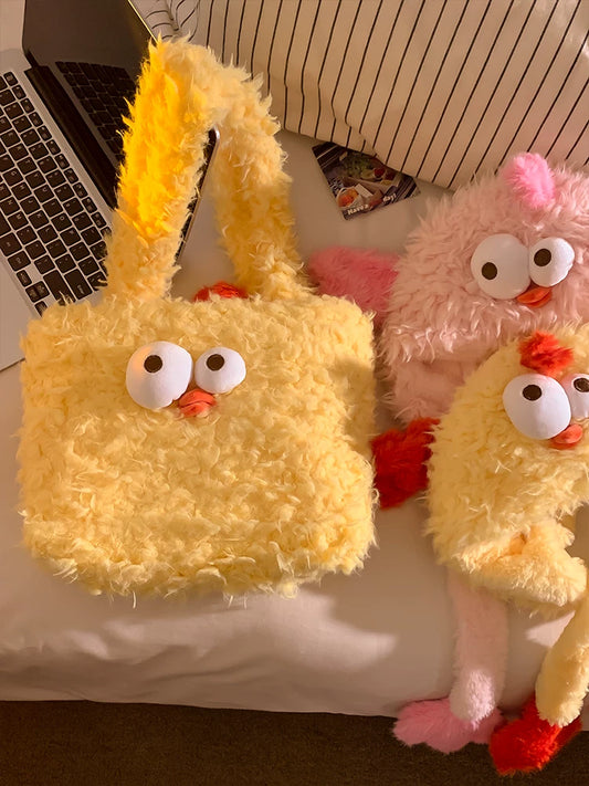 Baby Girl Chicken down Feather Handbags Women's 2024 New Arrival Fall and Winter Cute Large Capacity Shoulder Bag Student Storage Bag