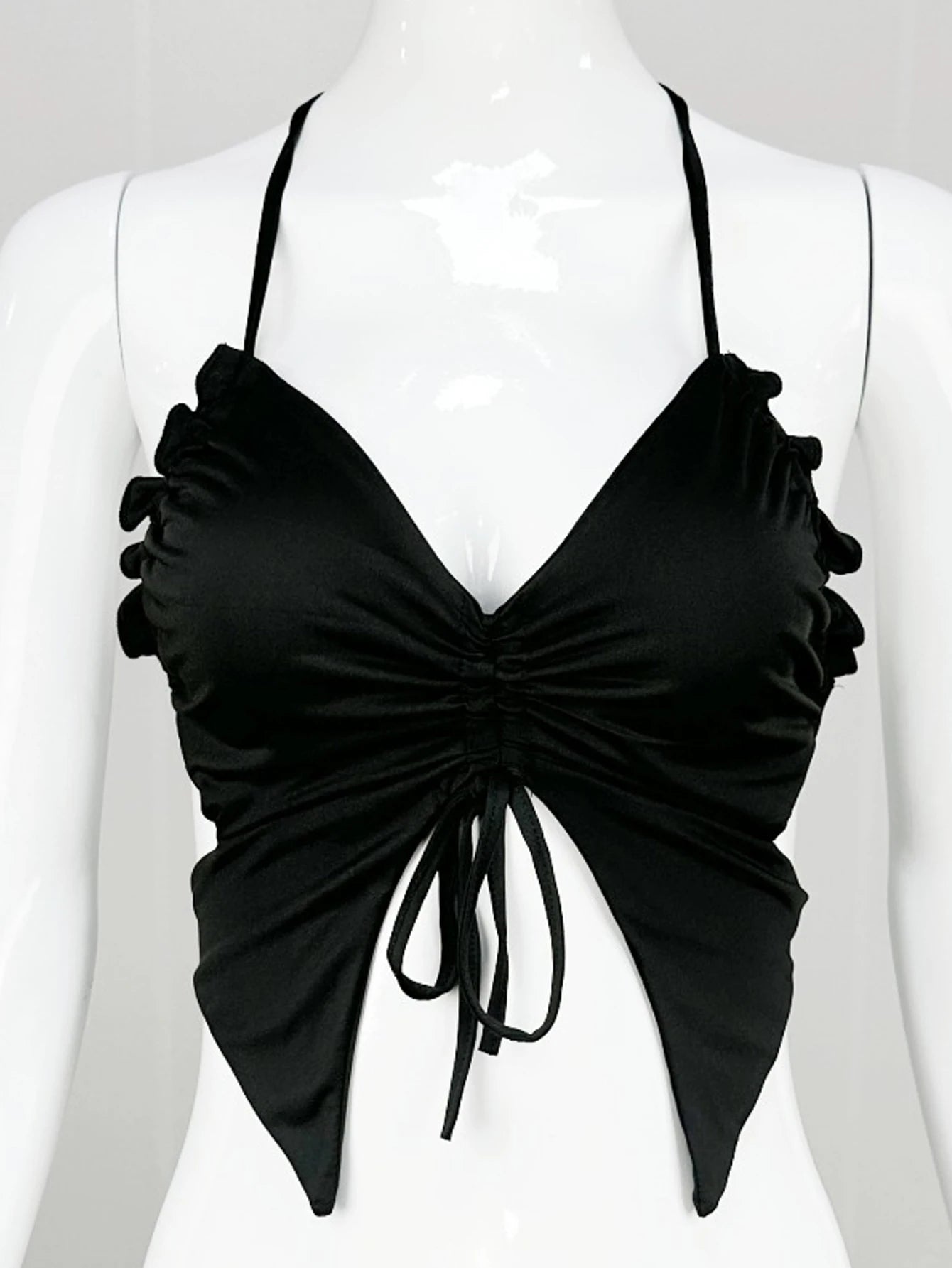 Women Summer Top Butterfly Design Sexy Wrapped Chest Vest Tie Back Spaghetti Strap Camisole Crossover Ruched Slim Fit Camisole B