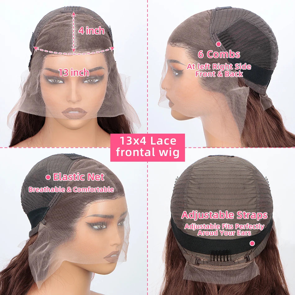 Chocolate Brown 13x4 Lace Front Human Hair Wigs Body Wave Human Hair Wig Transparent Lace Frontal Wig 200 Densty Human Hair