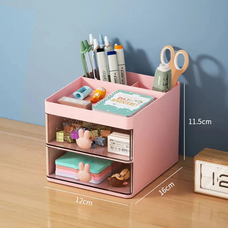 Small Desk Organizer With Drawer, Office Desktop Storage Box, Makeup Organizer, Business Card/Pen/Pencil/Mobile Phone/Stationery