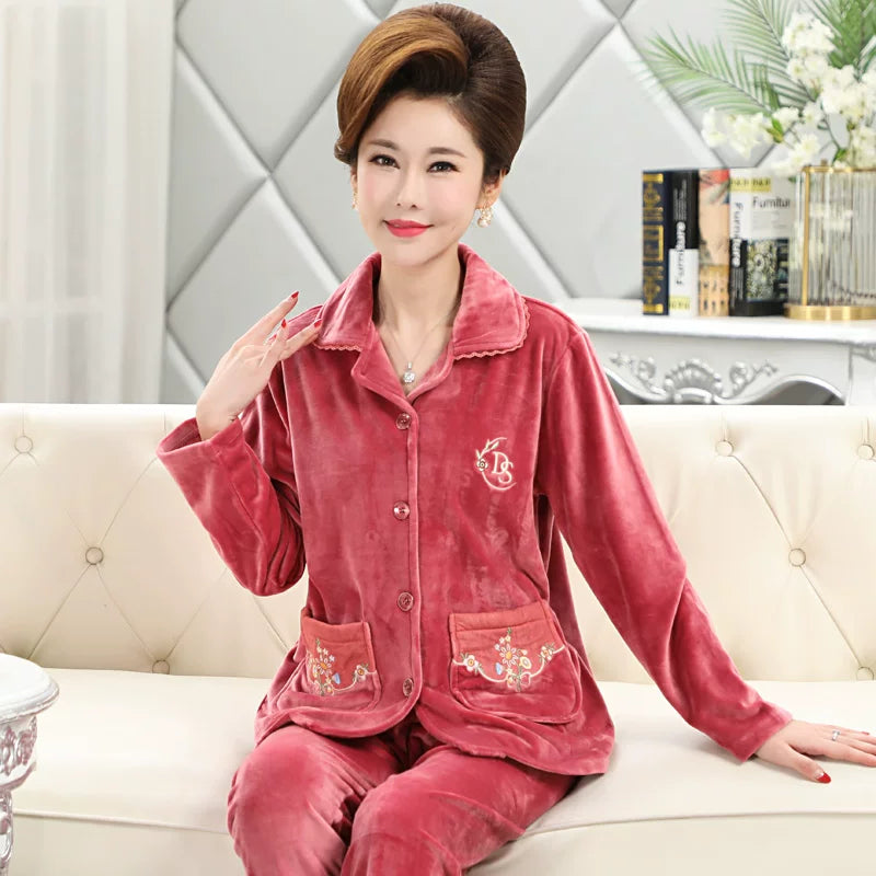 Flannel Middle-Aged Mom Winter Women's Pajamas