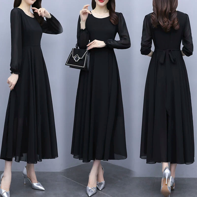 Black Summer Loose Slimming Long Chiffon Dress