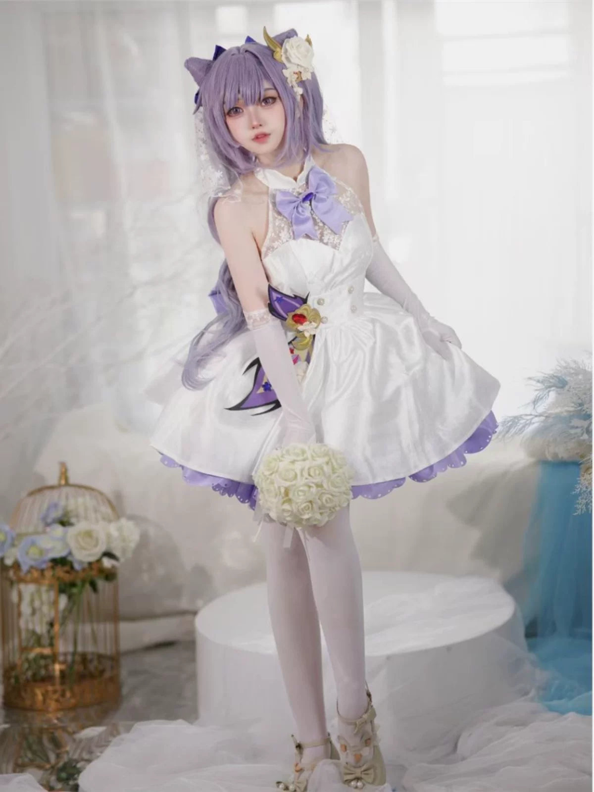 Three Points Meow House Original God Sweet Rain Carved Sunny Cos Flower Wedding Two-Dimensional Animation Clothing Female Cute Suit Dress C Clothing