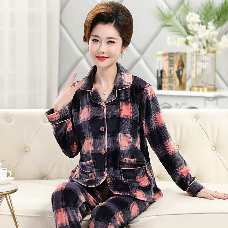 Flannel Middle-Aged Mom Winter Women's Pajamas