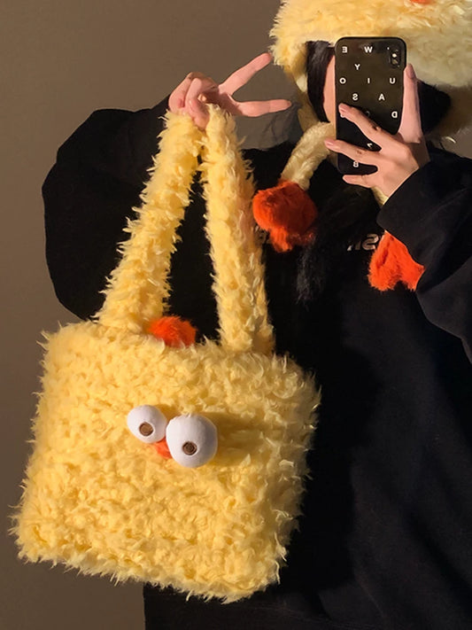 Baby Girl Chicken down Feather Handbags Women's 2024 New Arrival Fall and Winter Cute Large Capacity Shoulder Bag Student Storage Bag