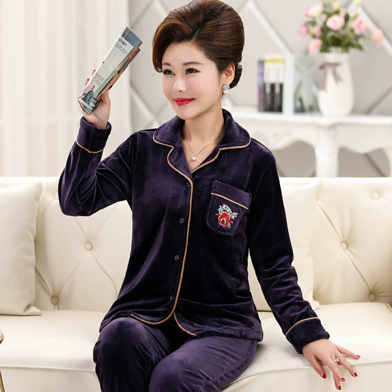 Flannel Middle-Aged Mom Winter Women's Pajamas