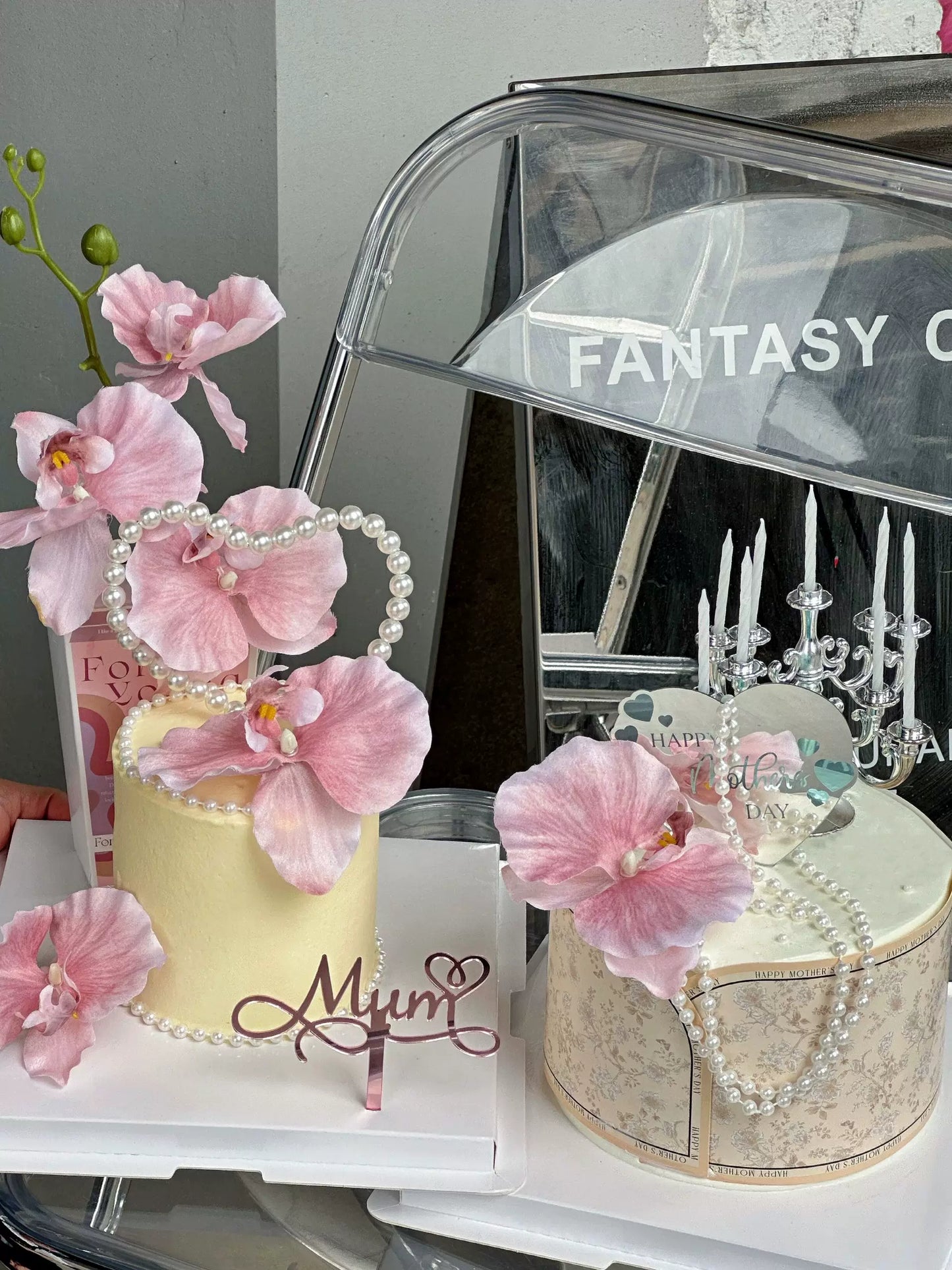 2025 Mother's Day Cake Decoration Heart Plug-in Pearl Channeling Necklace Phalaenopsis Ladieswear Happy Holiday Inserts