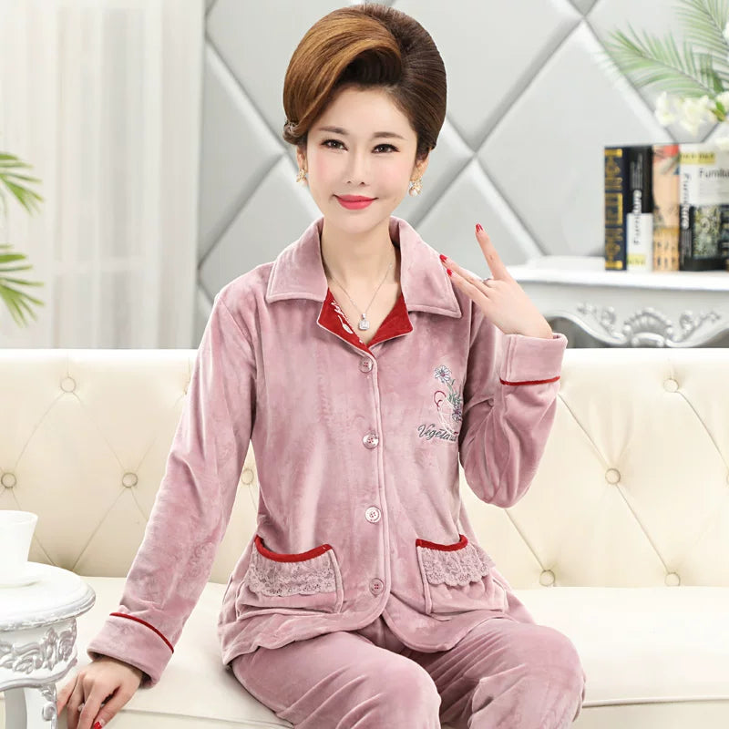 Flannel Middle-Aged Mom Winter Women's Pajamas