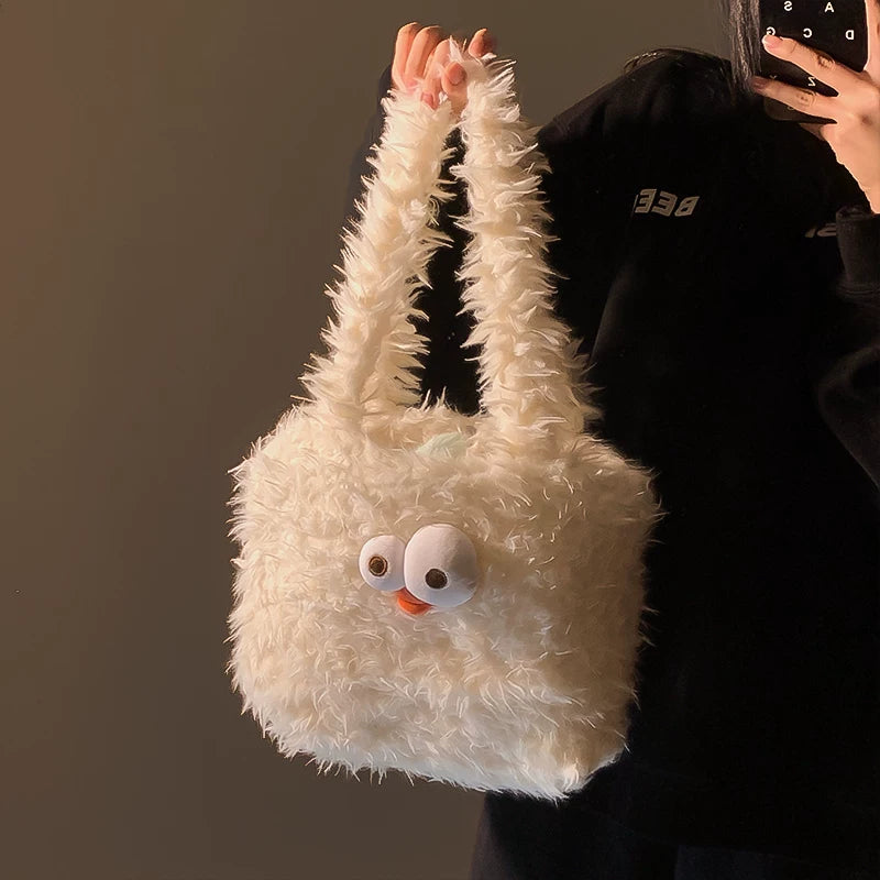 Baby Girl Chicken down Feather Handbags Women's 2024 New Arrival Fall and Winter Cute Large Capacity Shoulder Bag Student Storage Bag