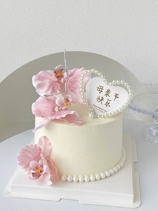2025 Mother's Day Cake Decoration Heart Plug-in Pearl Channeling Necklace Phalaenopsis Ladieswear Happy Holiday Inserts