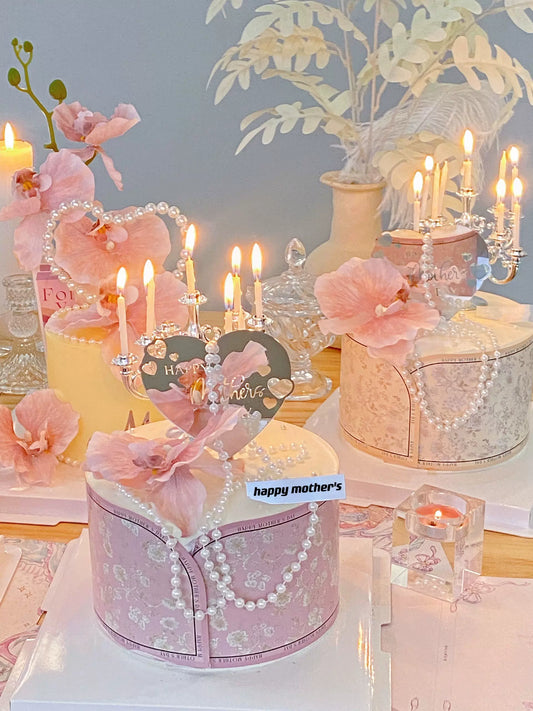 2025 Mother's Day Cake Decoration Heart Plug-in Pearl Channeling Necklace Phalaenopsis Ladieswear Happy Holiday Inserts