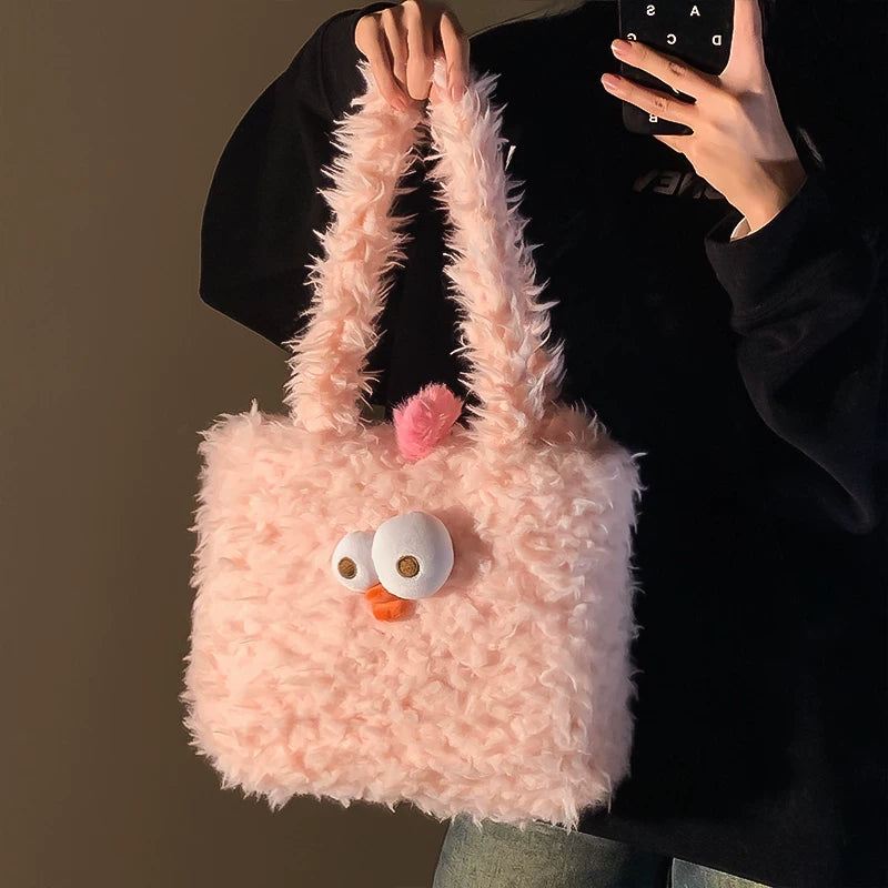 Baby Girl Chicken down Feather Handbags Women's 2024 New Arrival Fall and Winter Cute Large Capacity Shoulder Bag Student Storage Bag