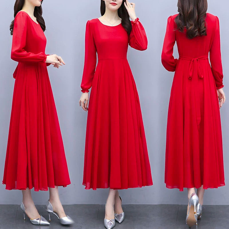 Black Summer Loose Slimming Long Chiffon Dress