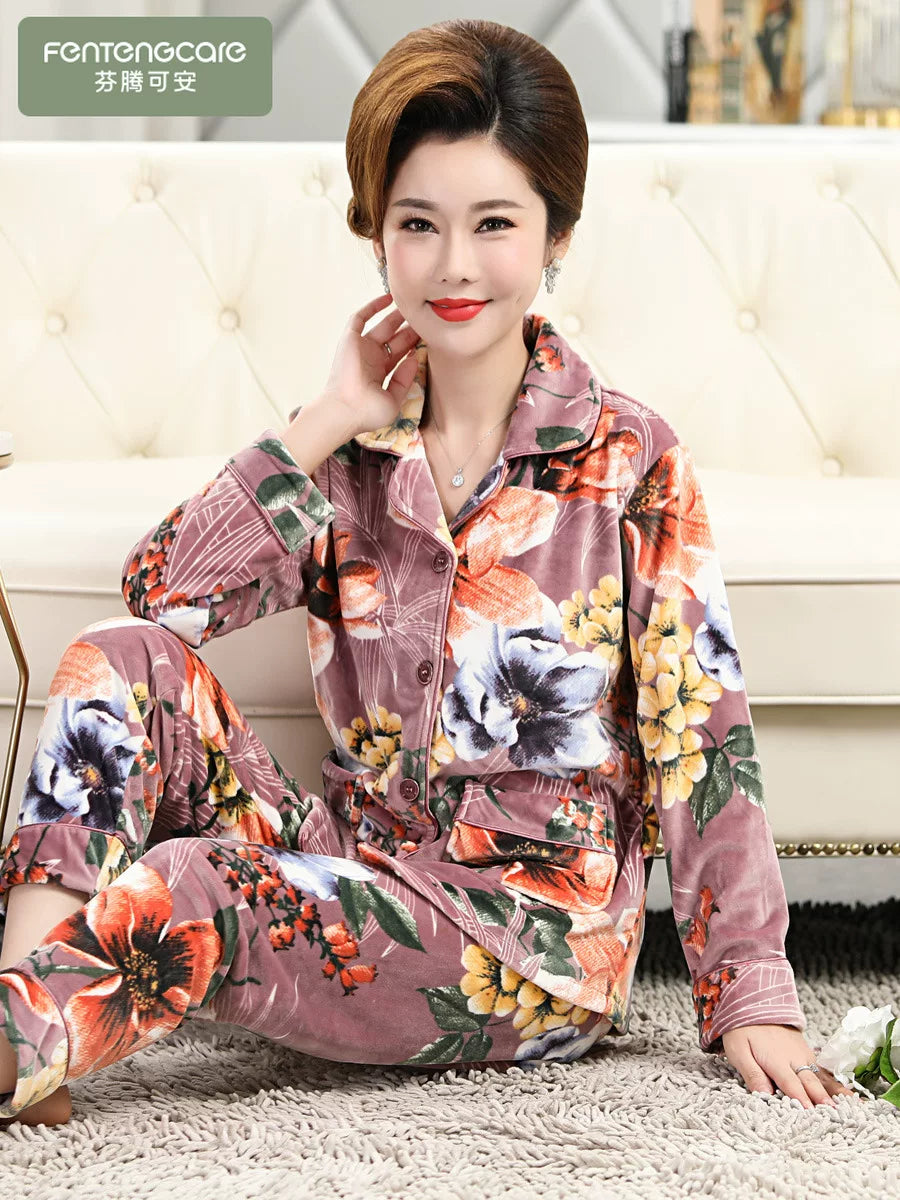 Flannel Middle-Aged Mom Winter Women's Pajamas