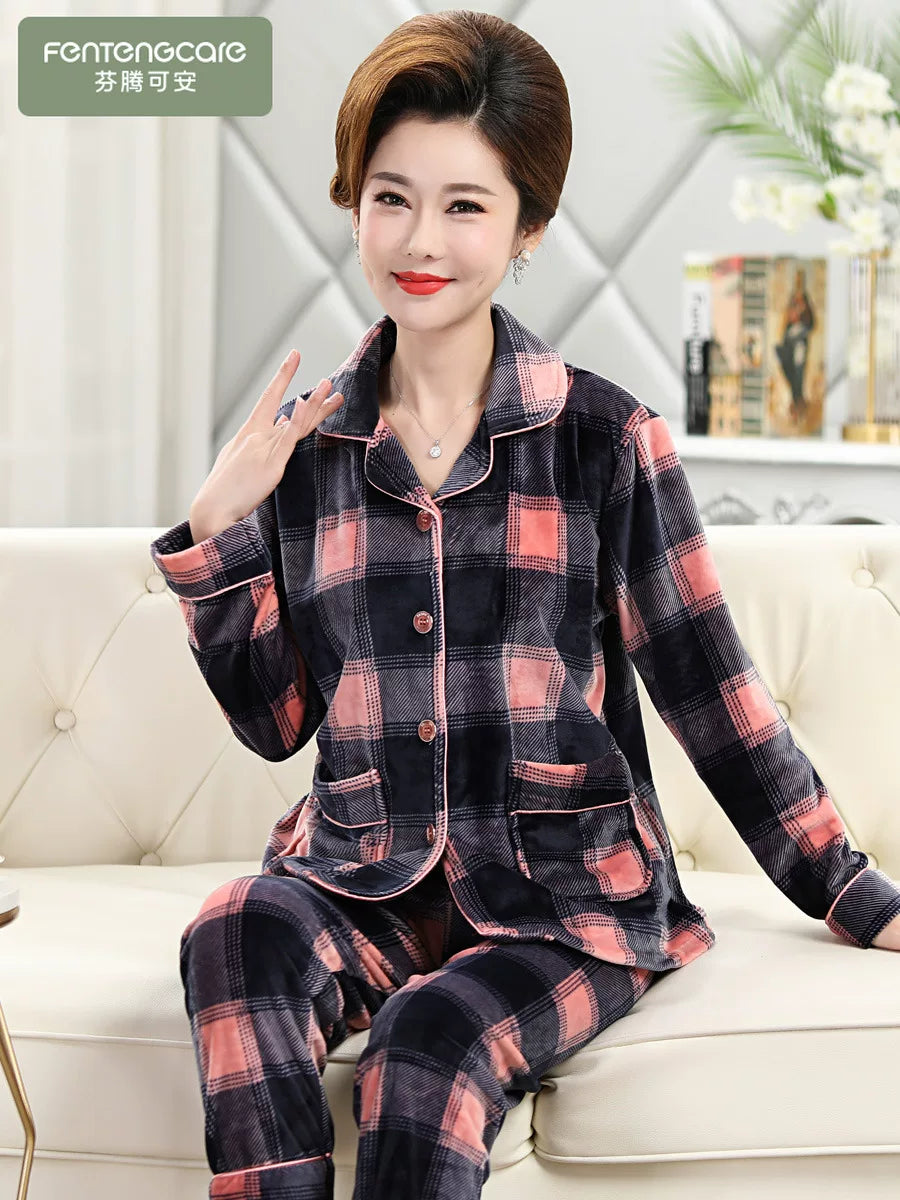 Flannel Middle-Aged Mom Winter Women's Pajamas