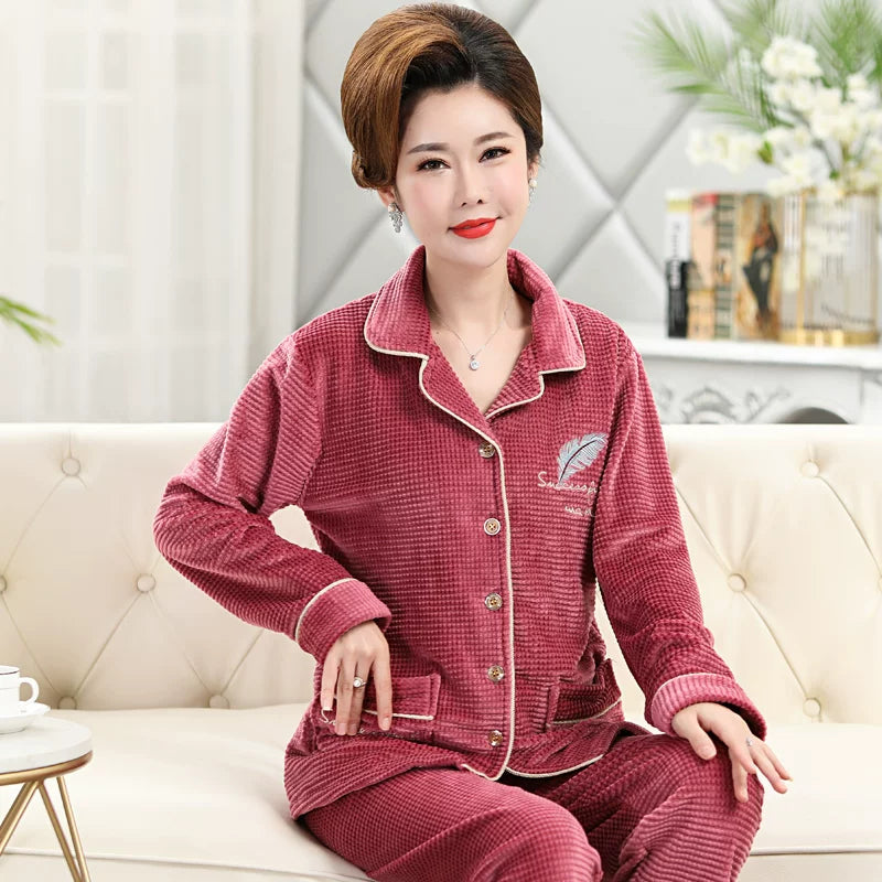 Flannel Middle-Aged Mom Winter Women's Pajamas