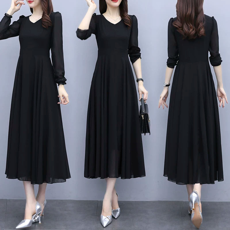 Black Summer Loose Slimming Long Chiffon Dress
