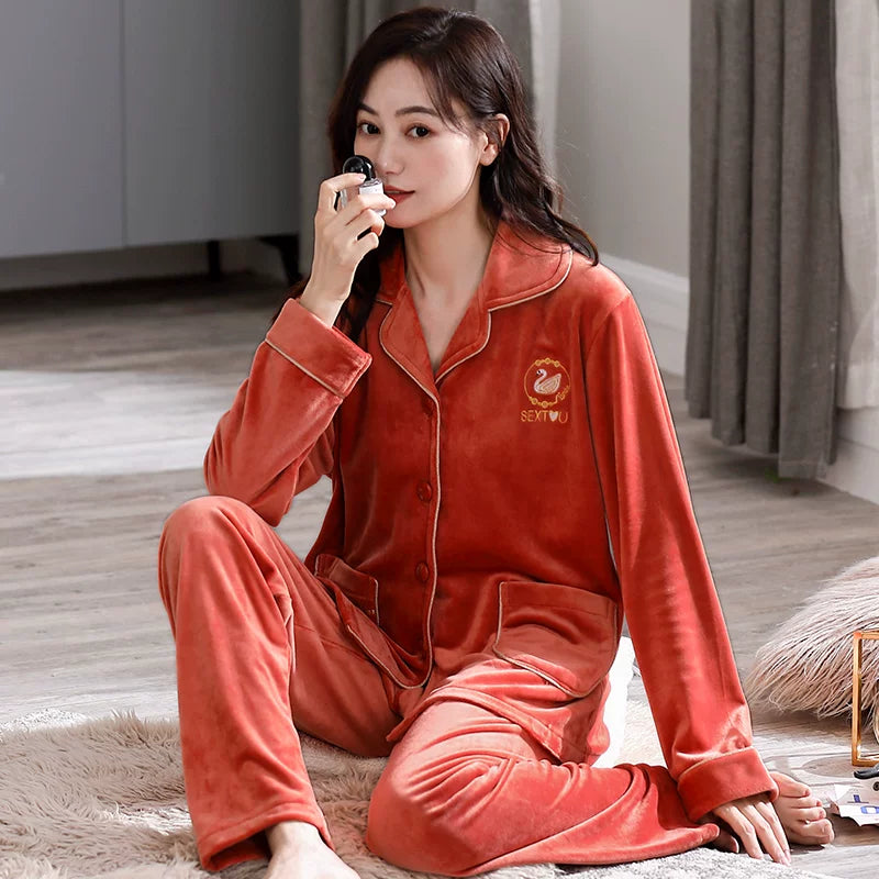 Flannel Middle-Aged Mom Winter Women's Pajamas