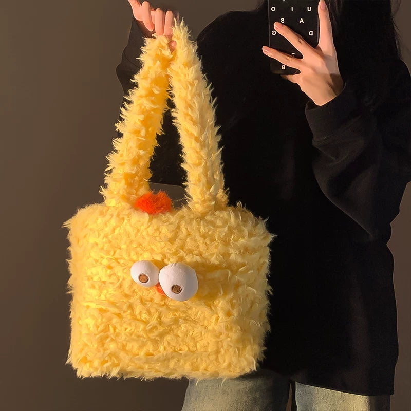 Baby Girl Chicken down Feather Handbags Women's 2024 New Arrival Fall and Winter Cute Large Capacity Shoulder Bag Student Storage Bag