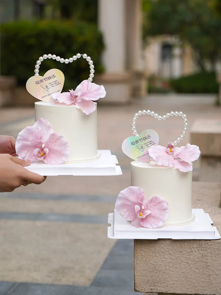 2025 Mother's Day Cake Decoration Heart Plug-in Pearl Channeling Necklace Phalaenopsis Ladieswear Happy Holiday Inserts