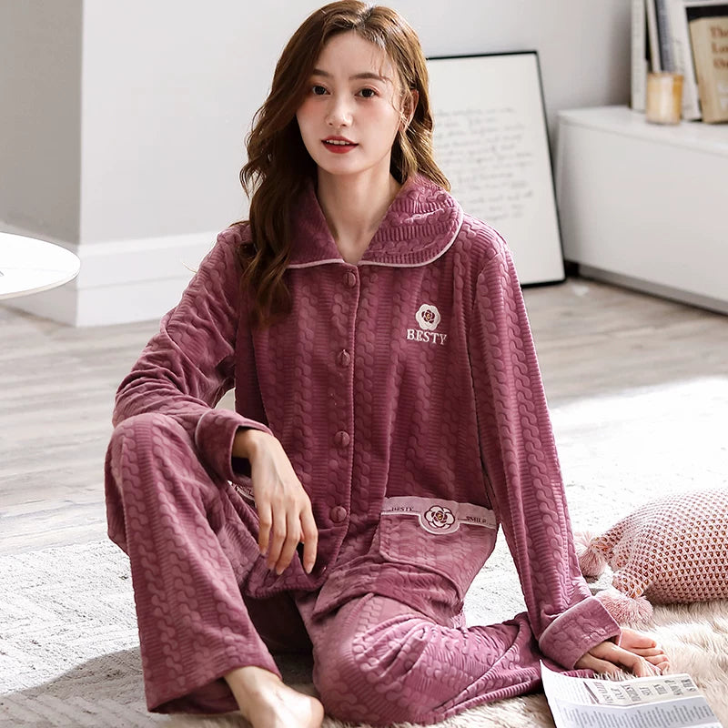 Flannel Middle-Aged Mom Winter Women's Pajamas