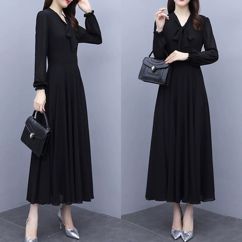 Black Summer Loose Slimming Long Chiffon Dress