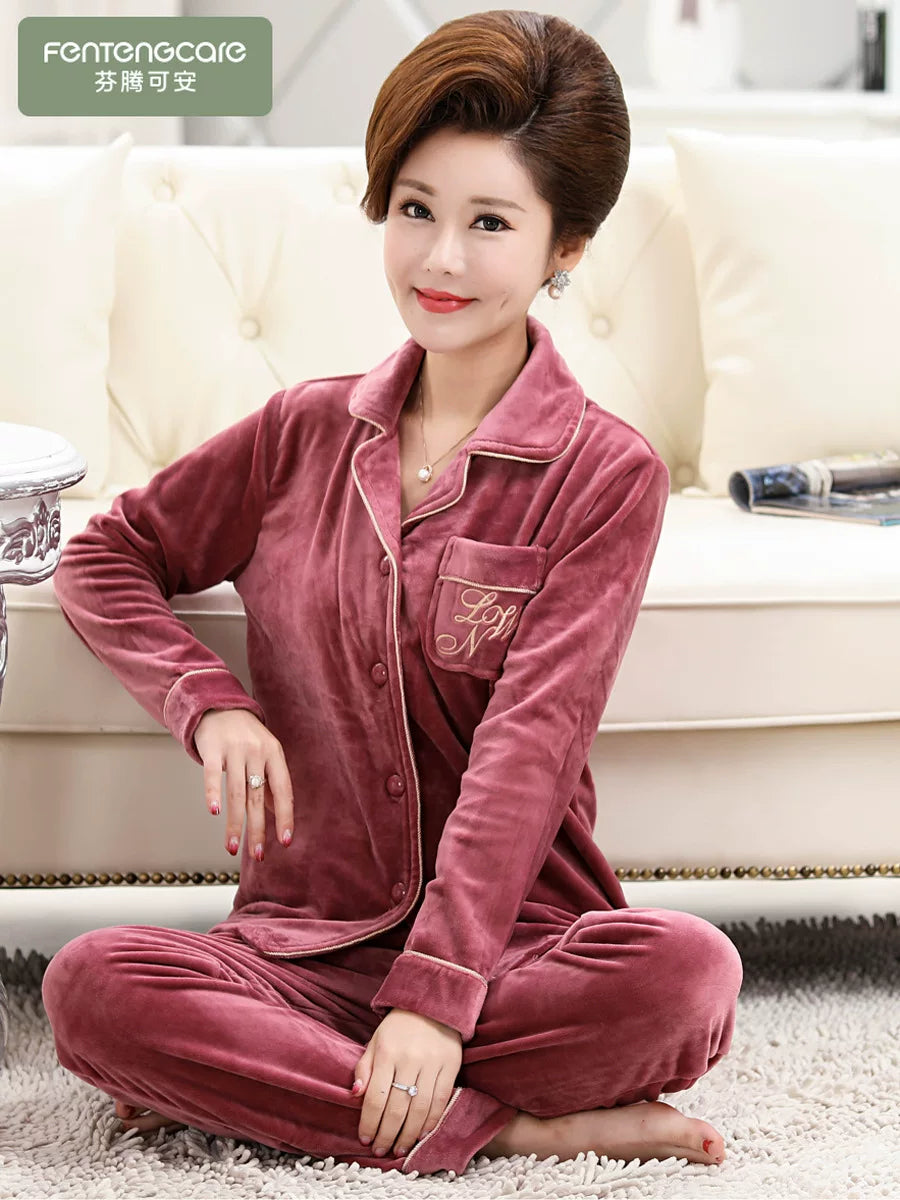 Flannel Middle-Aged Mom Winter Women's Pajamas