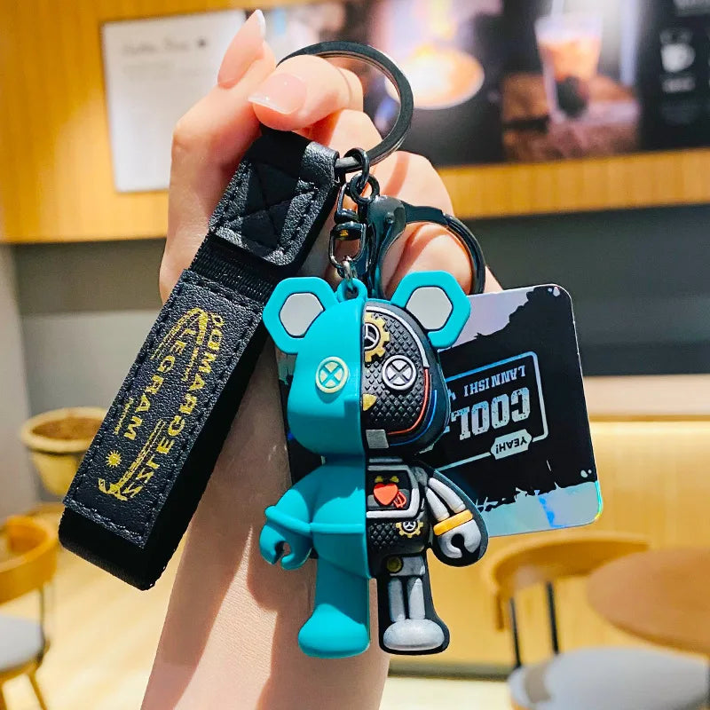 Fashion Cartoon Funny Half Skull Body Bear Keychain Fashion Punk Animal Keyring Car Bag Pendant Key Chains Couple Halloween Gift