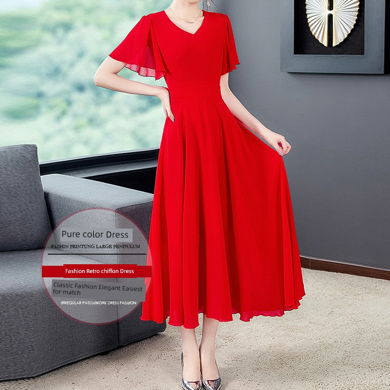 Black Summer Loose Slimming Long Chiffon Dress