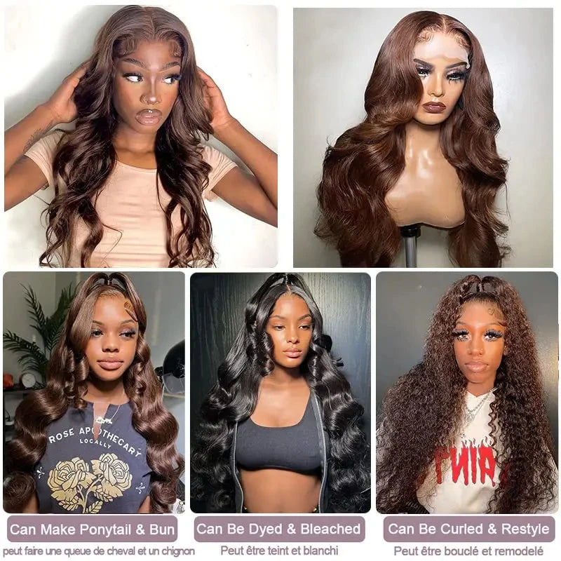 Chocolate Brown 13x4 Lace Front Human Hair Wigs Body Wave Human Hair Wig Transparent Lace Frontal Wig 200 Densty Human Hair