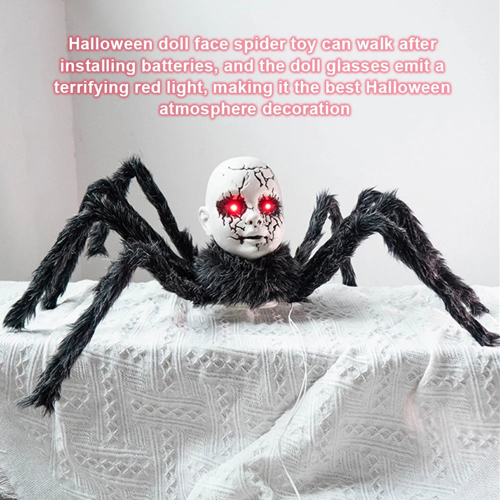 Halloween Animatronic  Face Spider Sound Activated Scary Walking Spider Haunted House Prop Halloween Party Porch Decoration